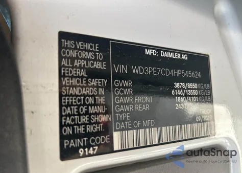 2017 Mercedes-Benz Sprinter 2500 Standard Roof V6 from USA, damaged, VIN WD3PE7CD4HP545624